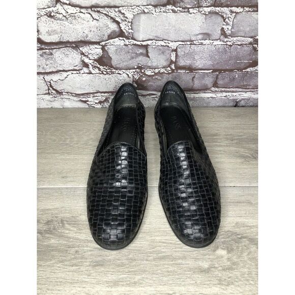 BASS Regina Black Leather Weaves Woven Basket weave Loafers Women Sz 10M US/41EU - Picture 16 of 16